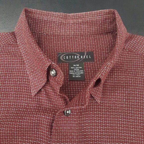 Cotton Reel SZ M Cotton Men's Button Down Burgundy Shirt - Picture 3 of 11